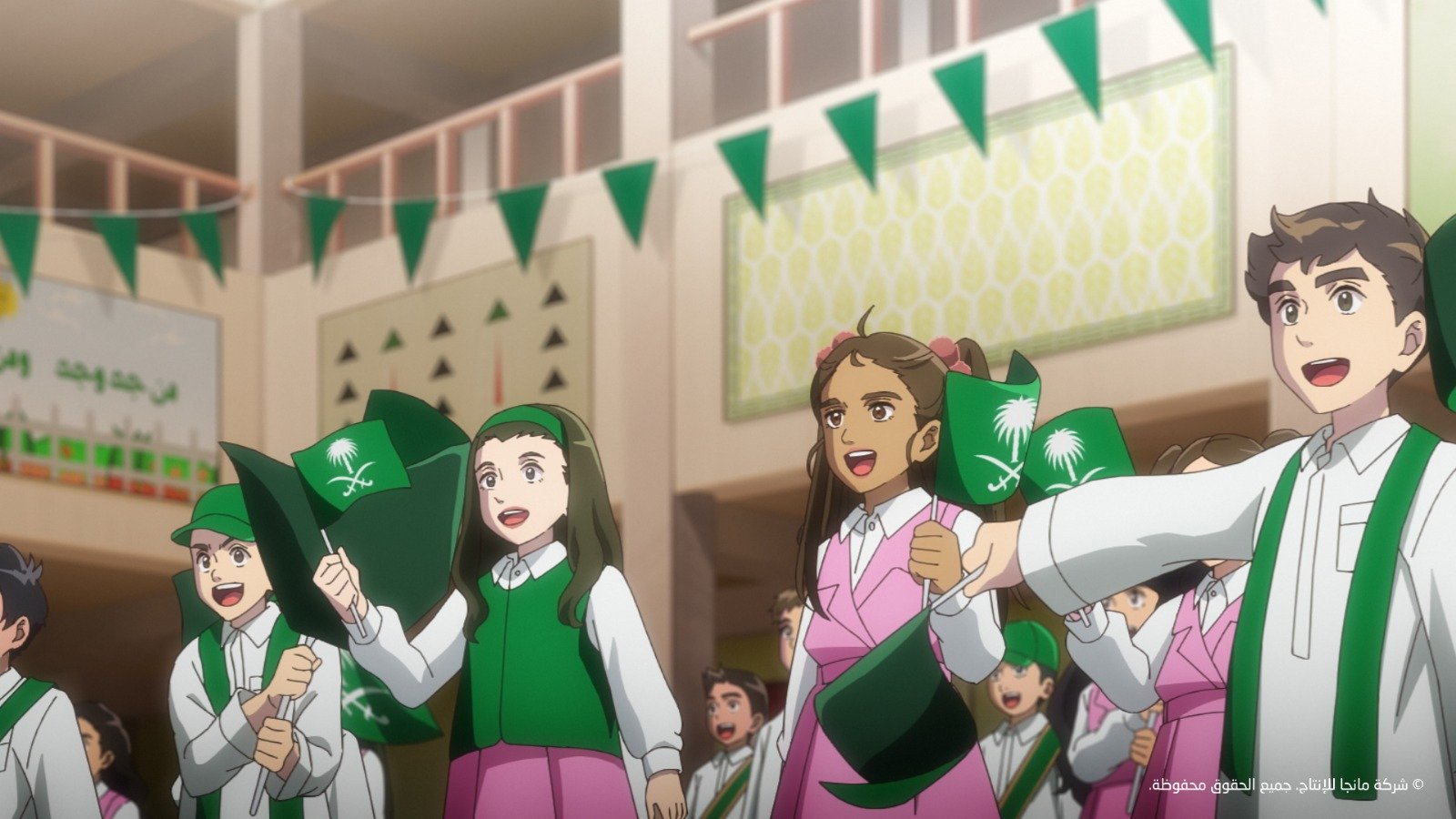 Co-produced with OLM. A short anime celebrating the 95th anniversary of the founding of the Kingdom of Saudi Arabia is now available!